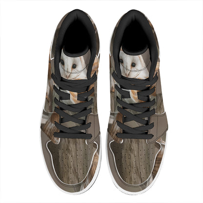 Barn Owl Print High Top Leather Sneakers