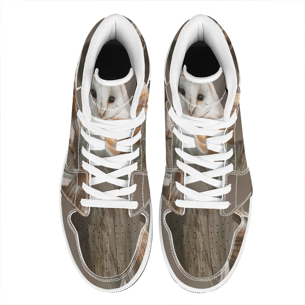 Barn Owl Print High Top Leather Sneakers