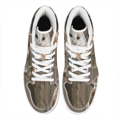 Barn Owl Print High Top Leather Sneakers