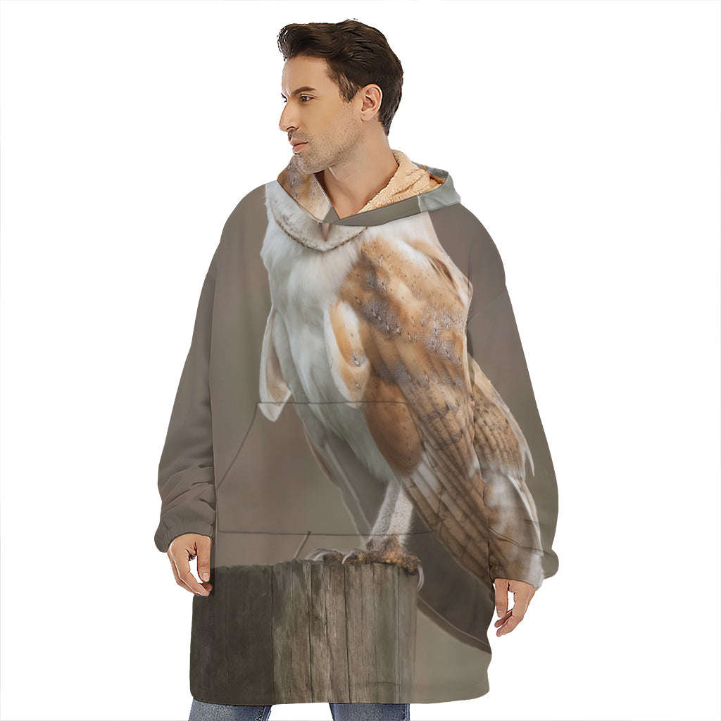 Barn Owl Print Hoodie Blanket