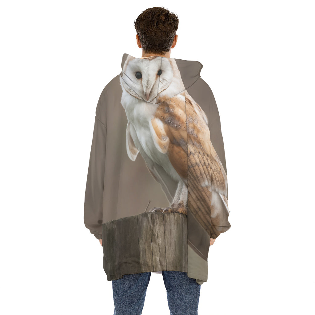 Barn Owl Print Hoodie Blanket