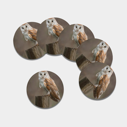 Barn Owl Print Leather Coaster Set