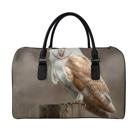 Barn Owl Print Leather Duffle Bag