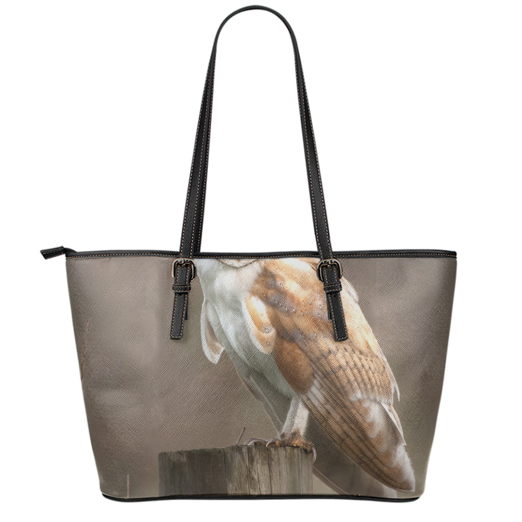 Barn Owl Print Leather Tote Bag