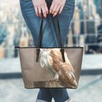 Barn Owl Print Leather Tote Bag