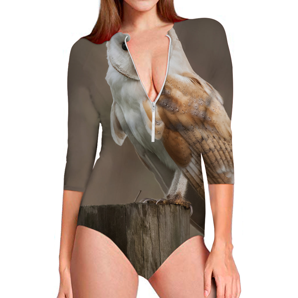 Barn Owl Print Long Sleeve Swimsuit