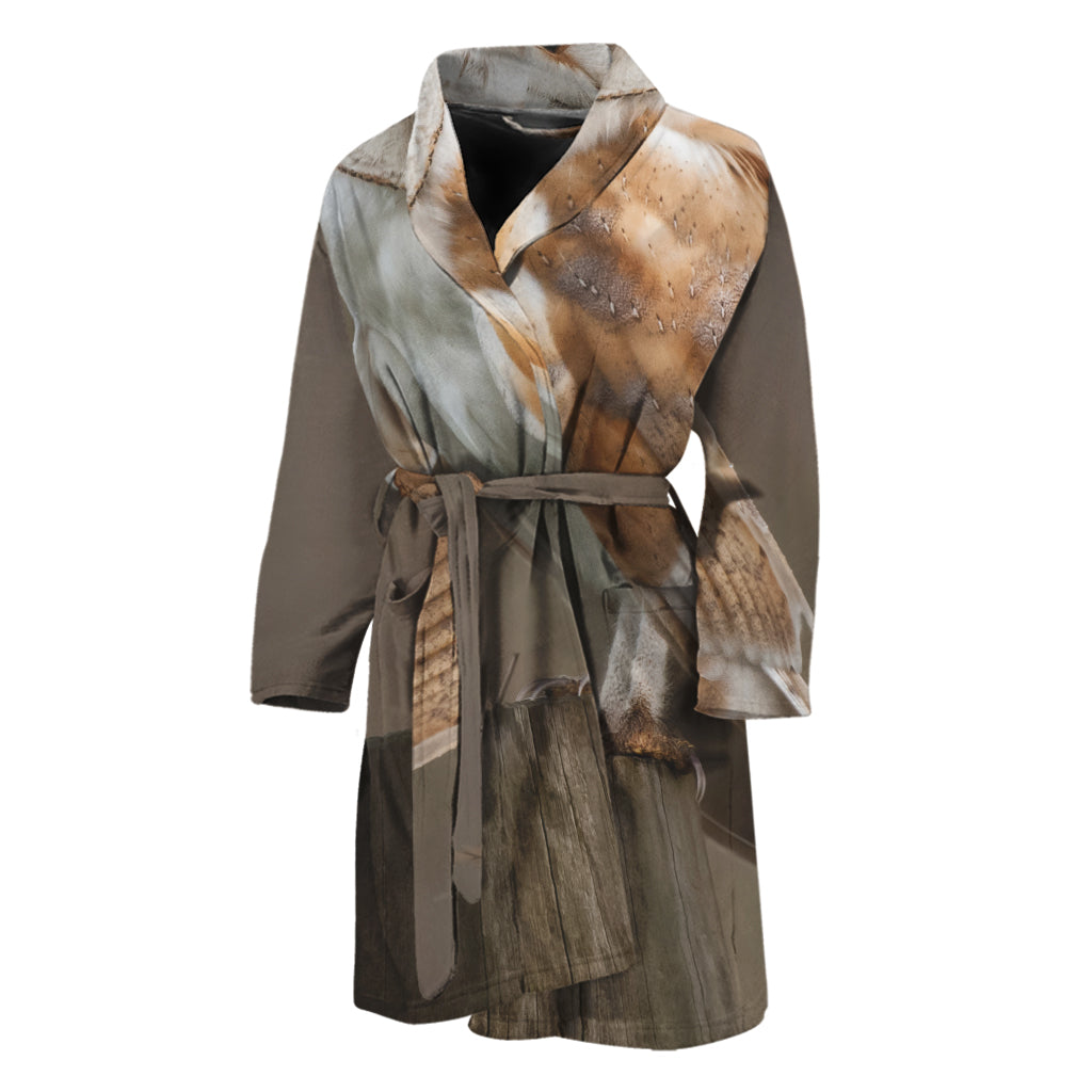 Barn Owl Print Men's Bathrobe