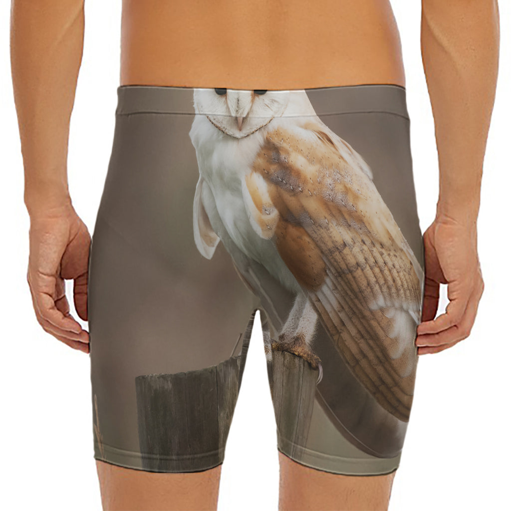 Barn Owl Print Men's Long Boxer Briefs
