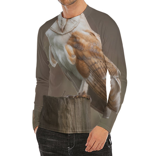 Barn Owl Print Men's Long Sleeve Rash Guard
