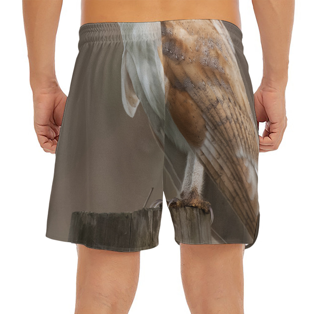 Barn Owl Print Men's Split Running Shorts