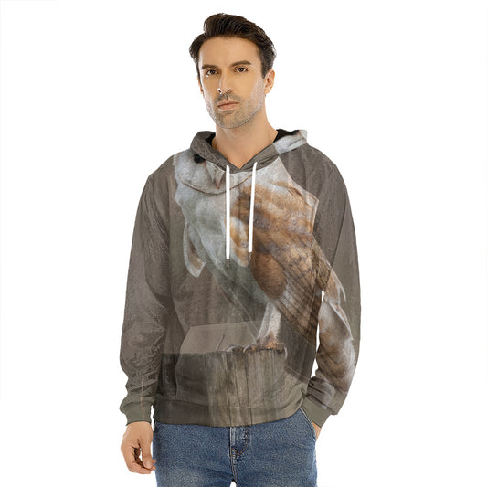 Barn Owl Print Men's Velvet Pullover Hoodie