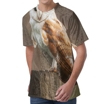 Barn Owl Print Men's Velvet T-Shirt