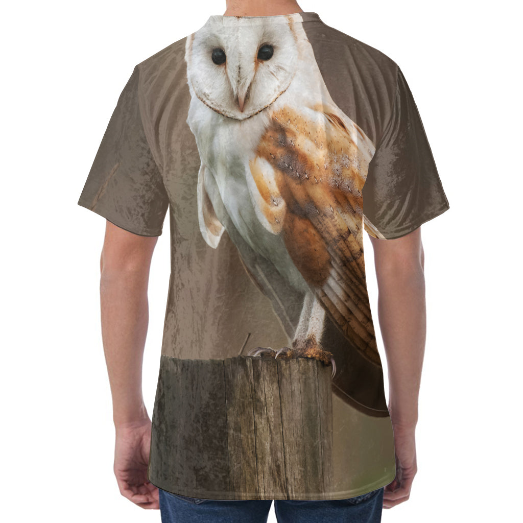 Barn Owl Print Men's Velvet T-Shirt