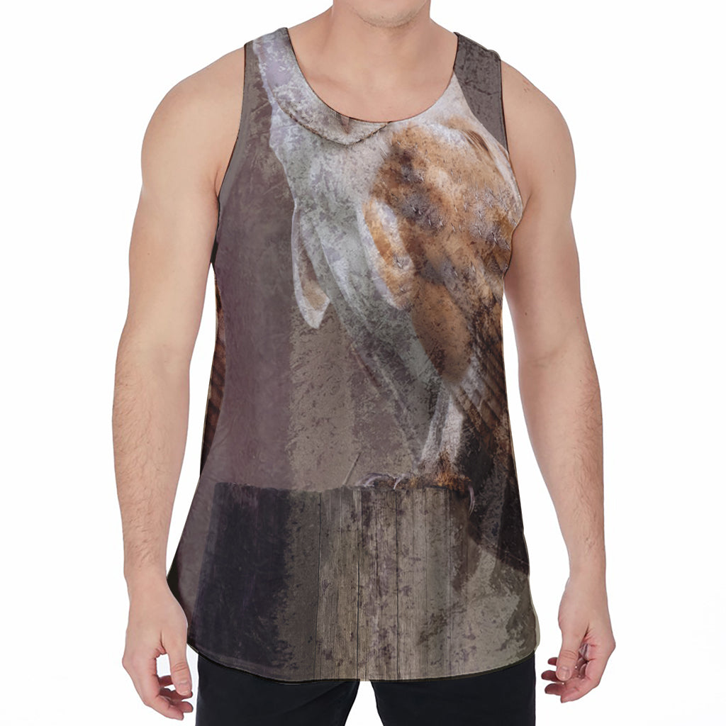 Barn Owl Print Men's Velvet Tank Top
