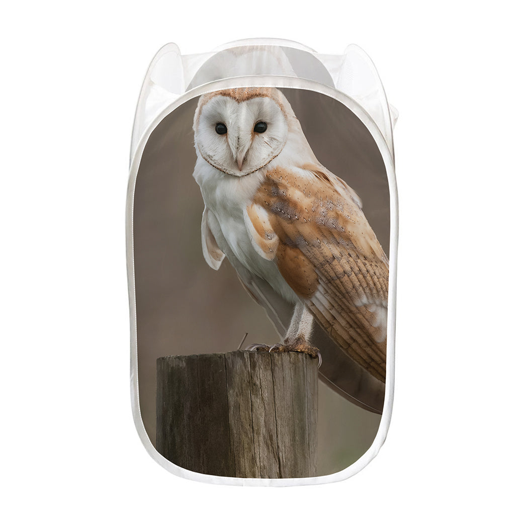 Barn Owl Print Mesh Laundry Hamper
