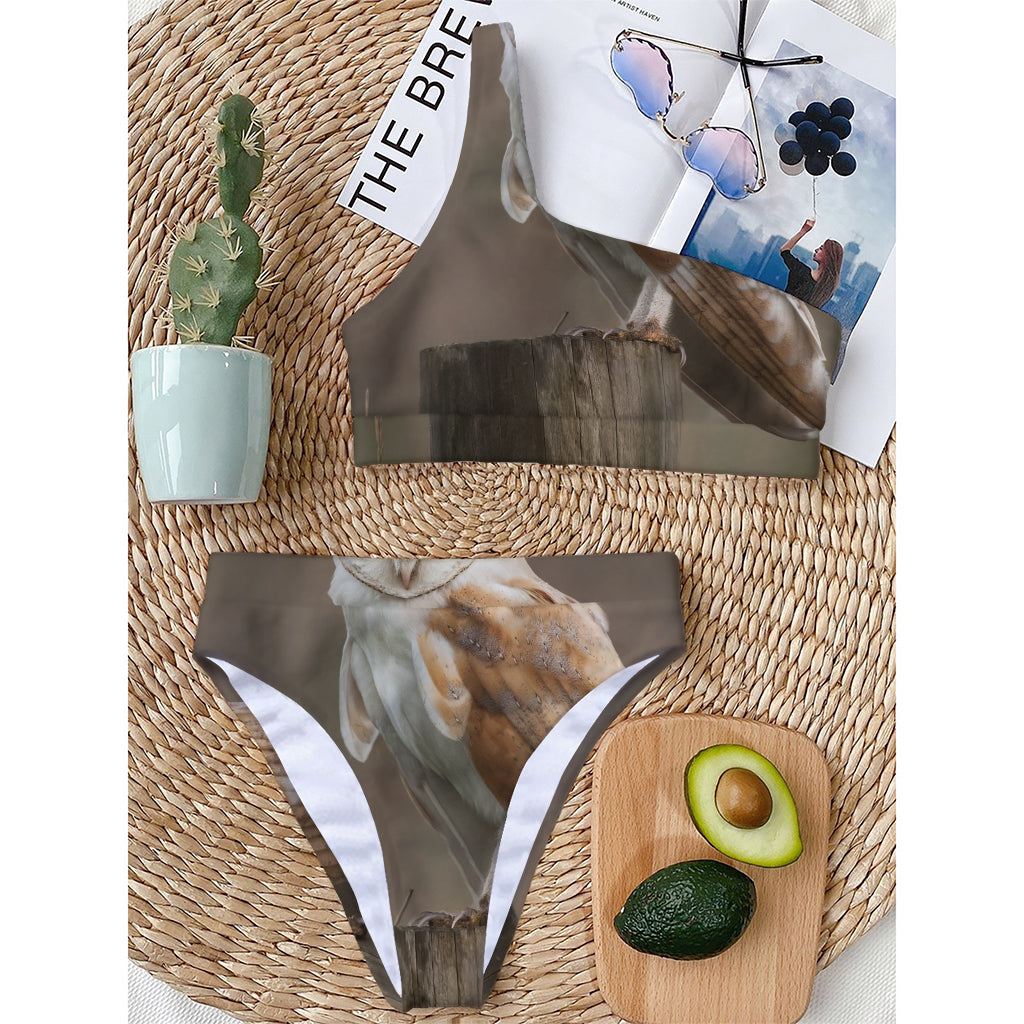 Barn Owl Print One Shoulder Bikini Top