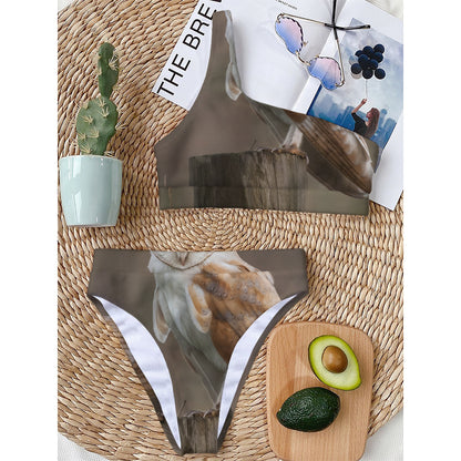 Barn Owl Print One Shoulder Bikini Top