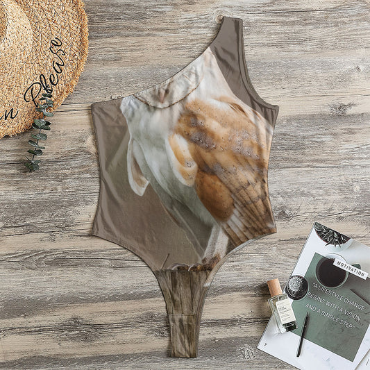Barn Owl Print One Shoulder Bodysuit
