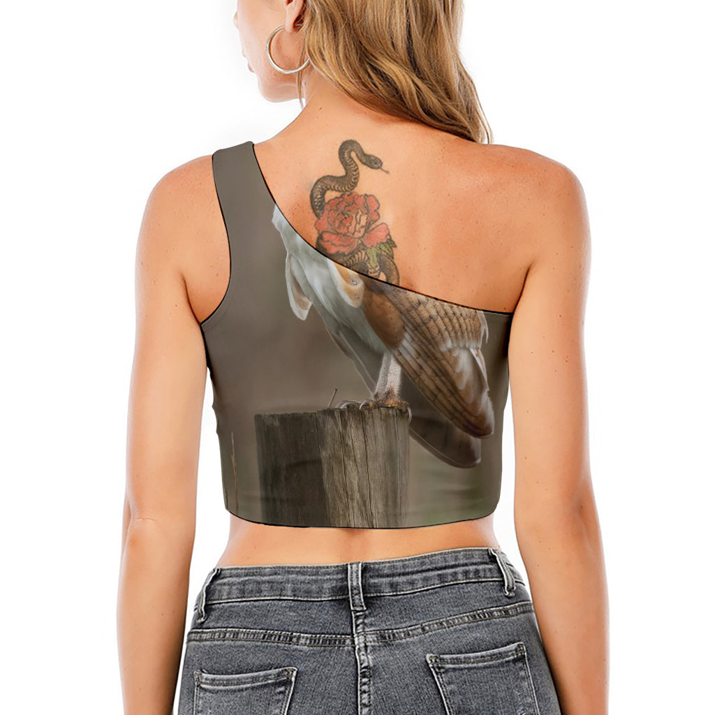 Barn Owl Print One Shoulder Crop Top