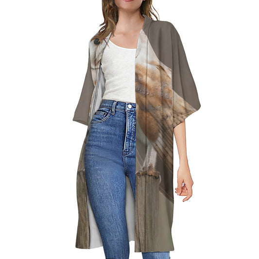 Barn Owl Print Open Front Beach Cover Up