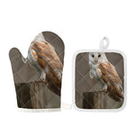 Barn Owl Print Oven Mitt And Pot Holder Set