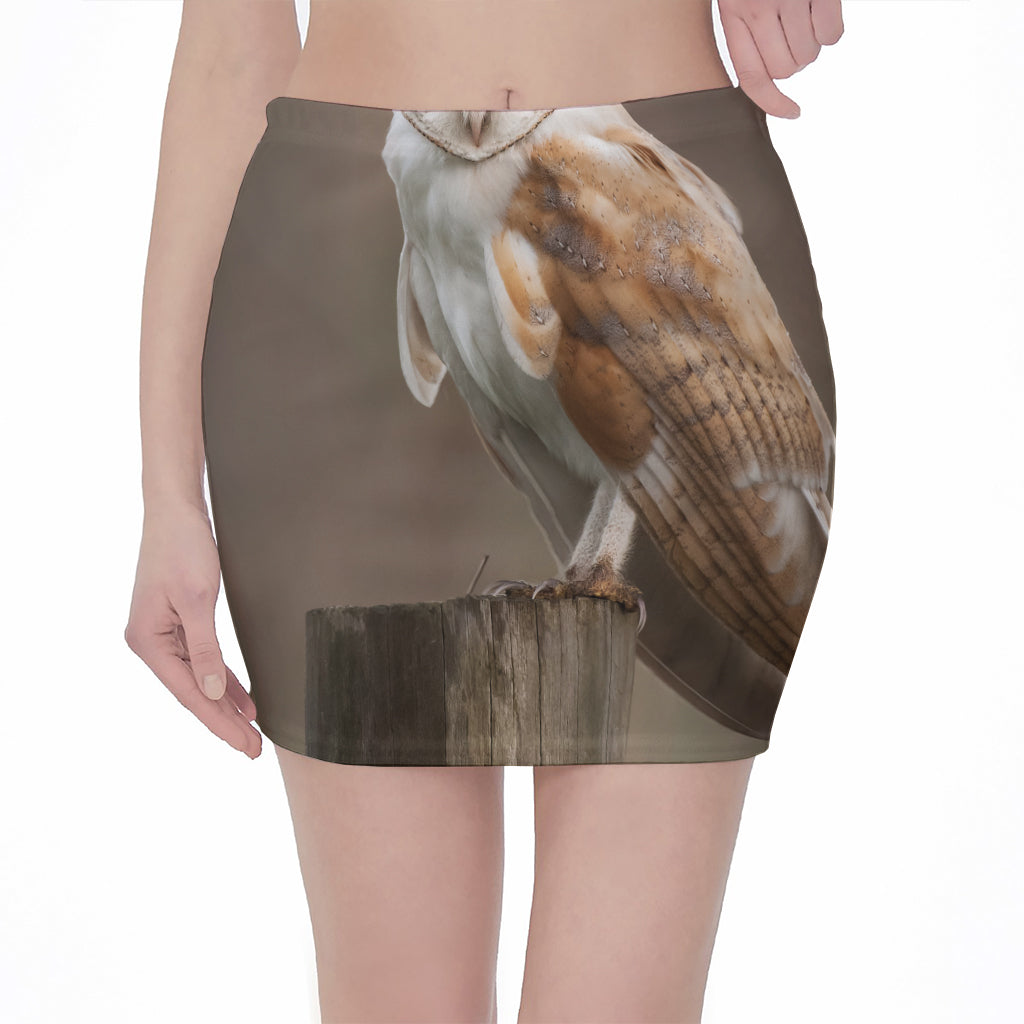 Barn Owl Print Pencil Mini Skirt