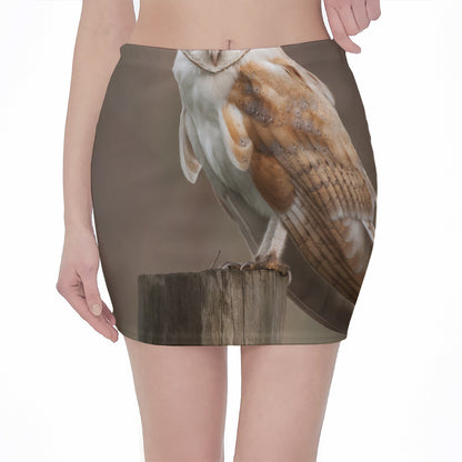 Barn Owl Print Pencil Mini Skirt