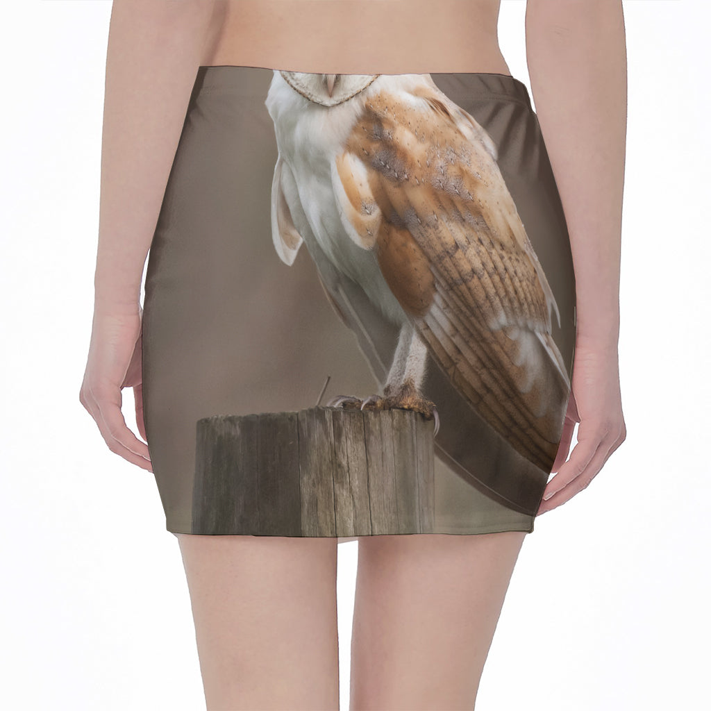 Barn Owl Print Pencil Mini Skirt