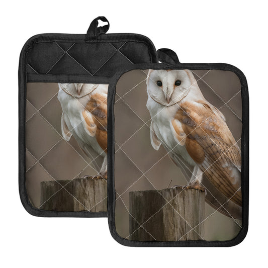 Barn Owl Print Pot Holders With Pocket