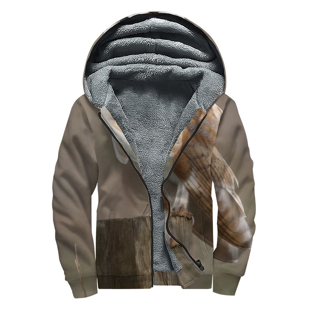 Barn Owl Print Sherpa Lined Zip Up Hoodie
