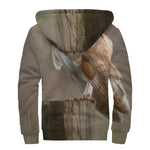 Barn Owl Print Sherpa Lined Zip Up Hoodie