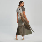 Barn Owl Print Short Sleeve Maxi Dress