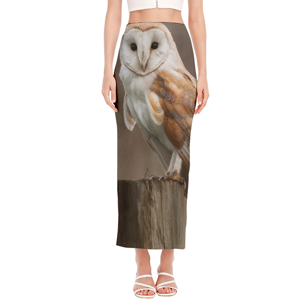 Barn Owl Print Side Slit Maxi Skirt