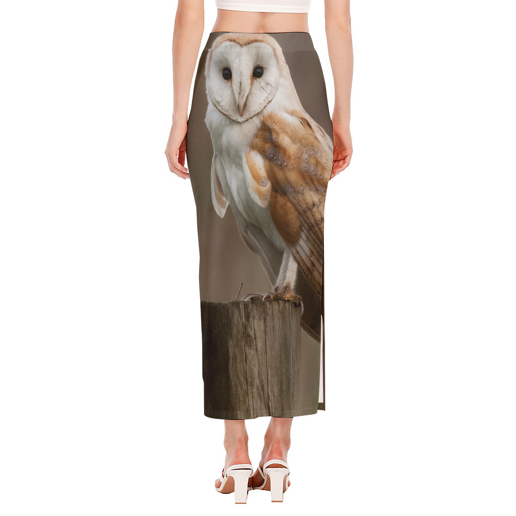 Barn Owl Print Side Slit Maxi Skirt