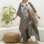 Barn Owl Print Silk V-Neck Kaftan Dress