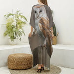 Barn Owl Print Silk V-Neck Kaftan Dress