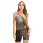 Barn Owl Print Sleeveless One Piece Swimsuit