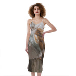 Barn Owl Print Slim Fit Midi Cami Dress