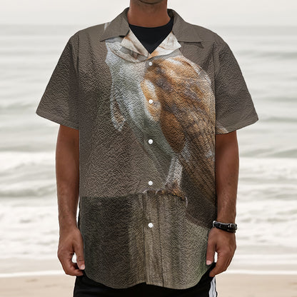 Barn Owl Print Textured Short Sleeve Shirt