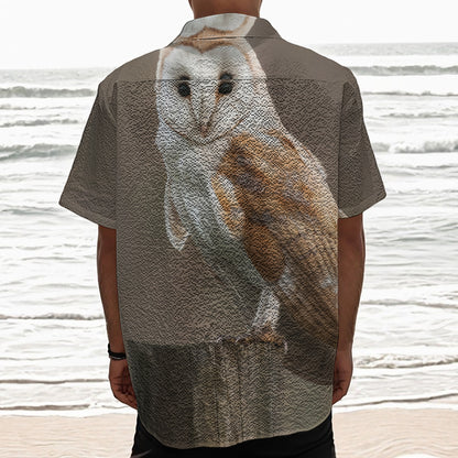 Barn Owl Print Textured Short Sleeve Shirt