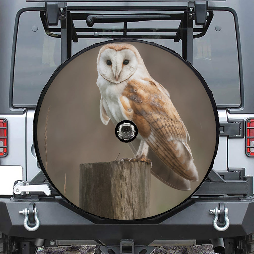 Barn Owl Print Tire Cover With Camera Hole