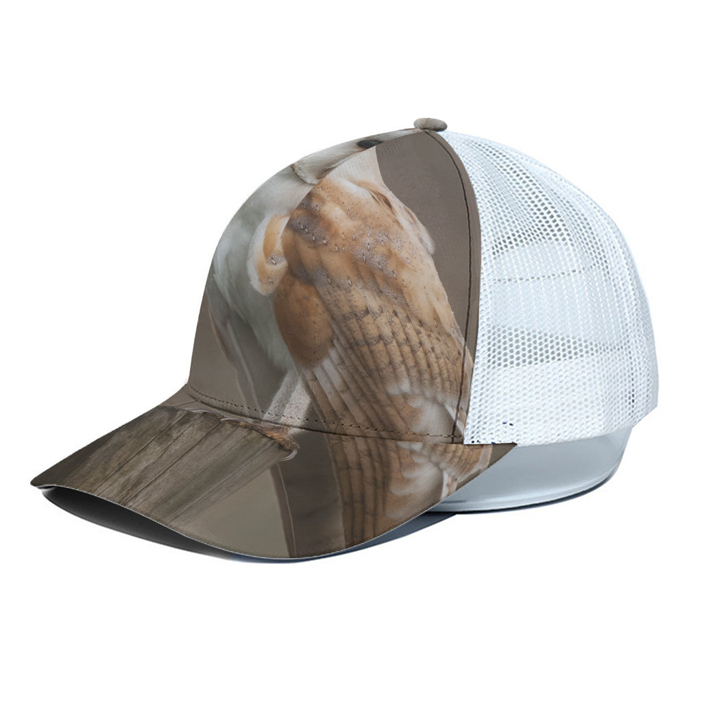 Barn Owl Print White Mesh Trucker Cap