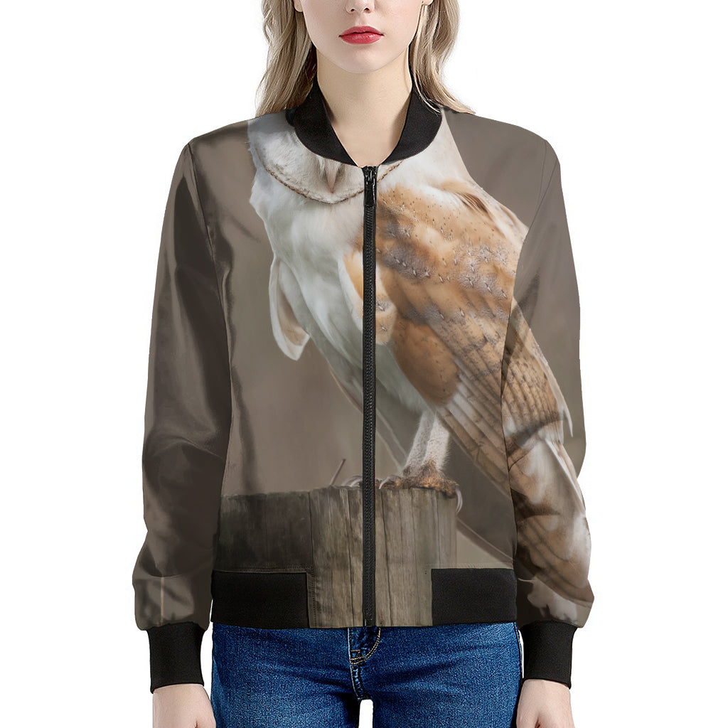 Barn Owl Print Women's Bomber Jacket