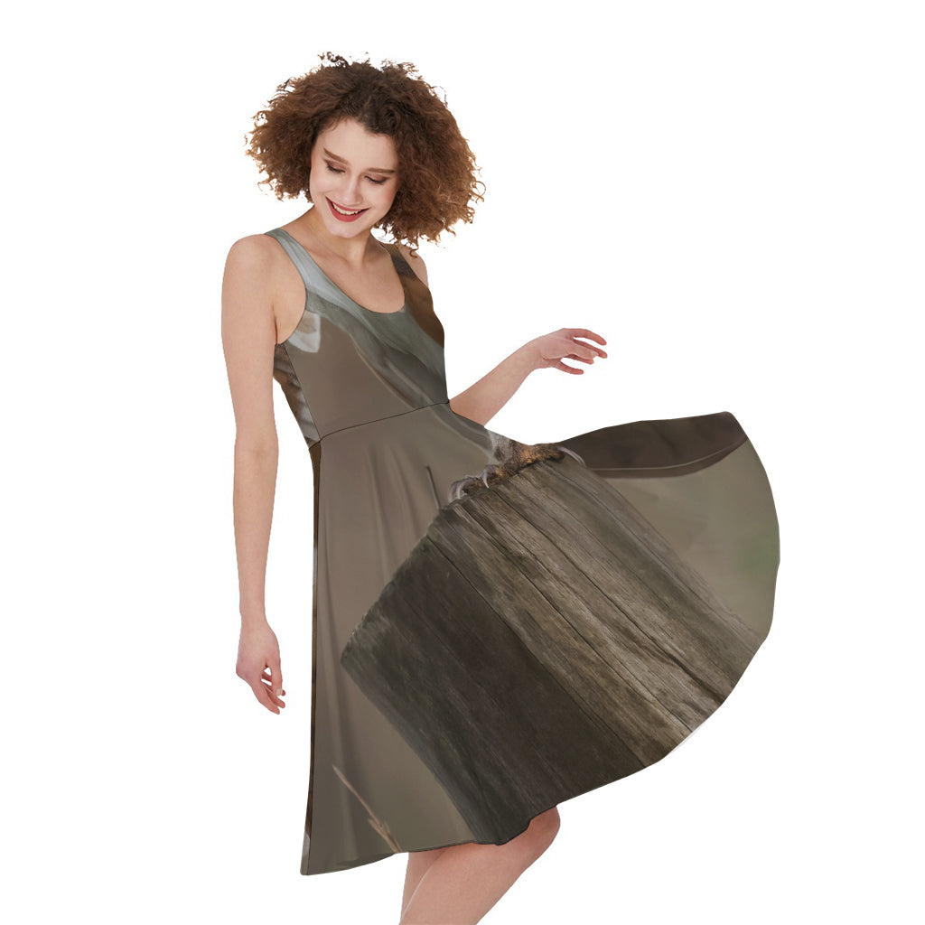Barn Owl Print Women's Sleeveless Dress