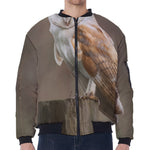 Barn Owl Print Zip Sleeve Bomber Jacket