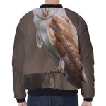 Barn Owl Print Zip Sleeve Bomber Jacket