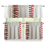 Baseball Stitching Print 3 Piece Kitchen Curtains