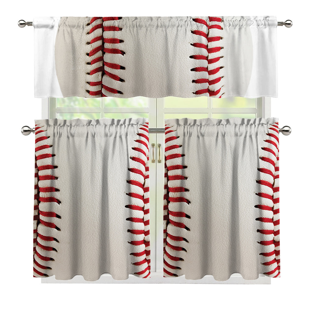 Baseball Stitching Print 3 Piece Kitchen Curtains