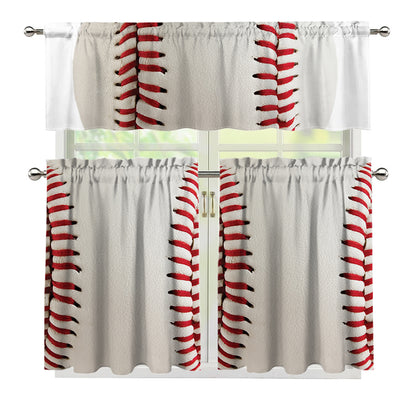 Baseball Stitching Print 3 Piece Kitchen Curtains