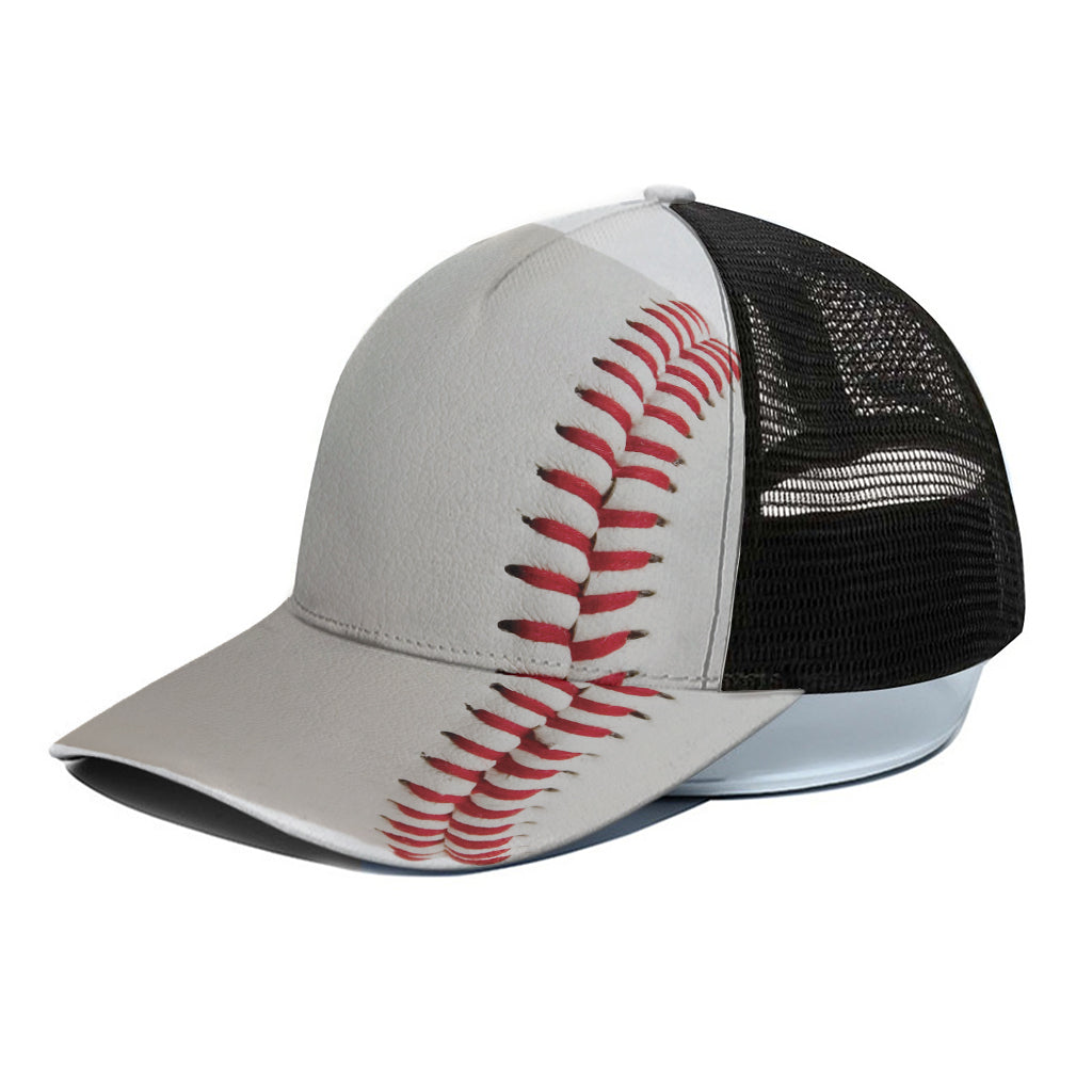 Baseball Stitching Print Black Mesh Trucker Cap